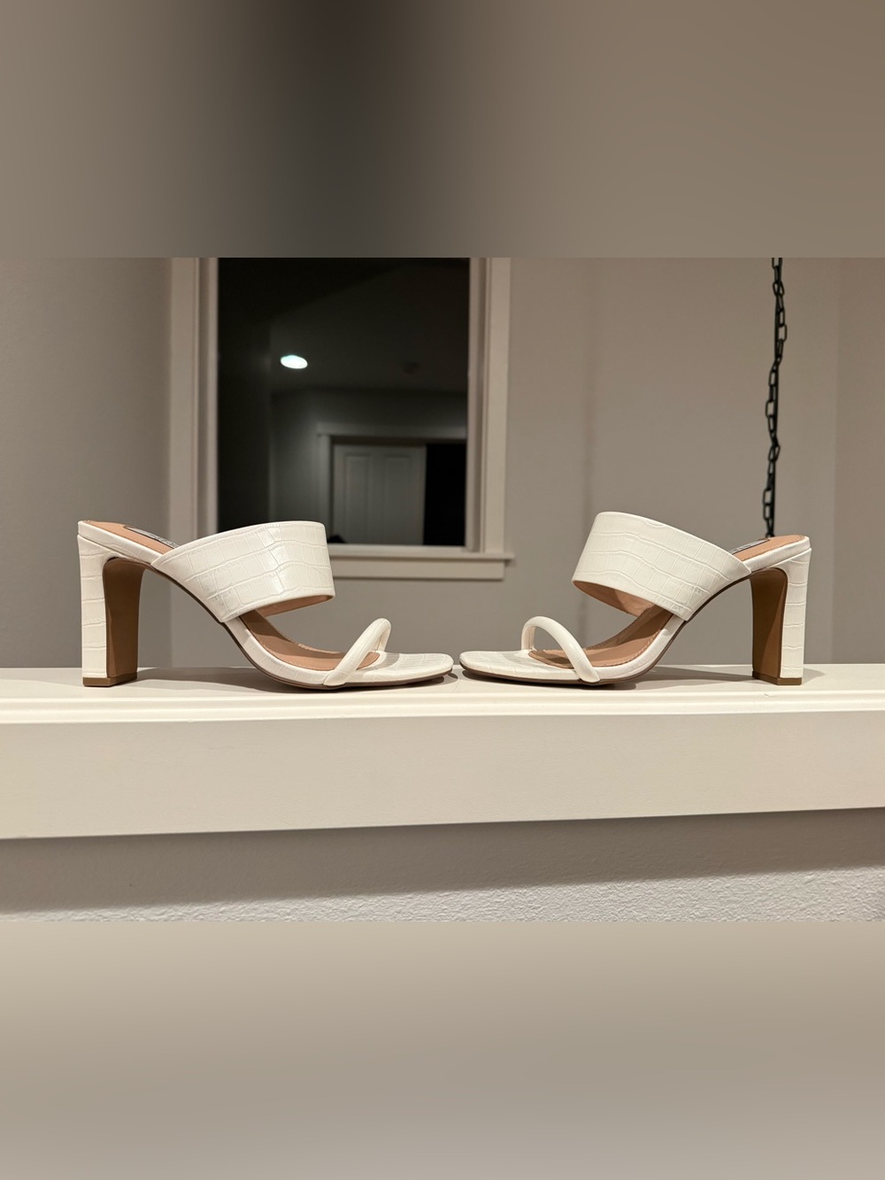 White Croc-Embossed High Heel Slide Sandals